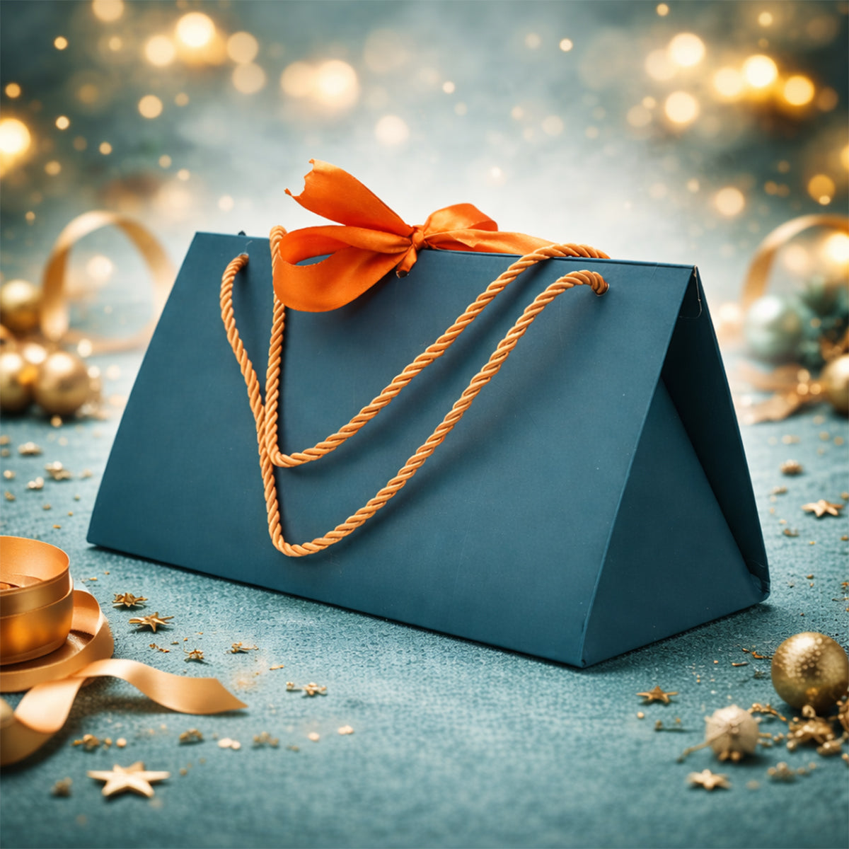 Premium Teal Foldable Gift Box with Orange Satin Ribbon Closure
