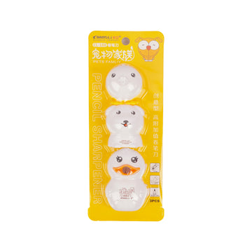 The Writershub Pencil Sharpener Set of 3 | Glossy White Animal-Shaped with Steel Blades