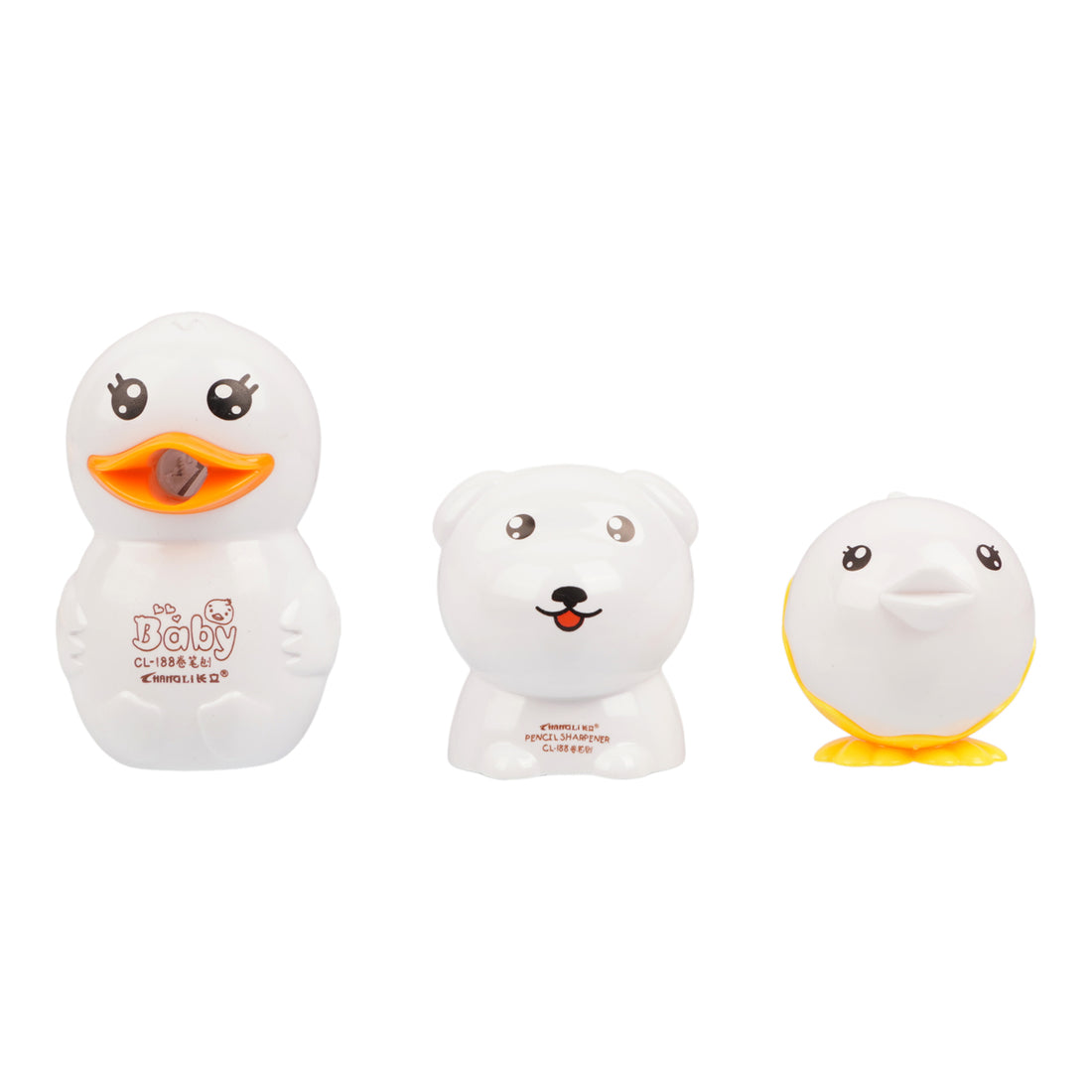 The Writershub Pencil Sharpener Set of 3 | Glossy White Animal-Shaped with Steel Blades