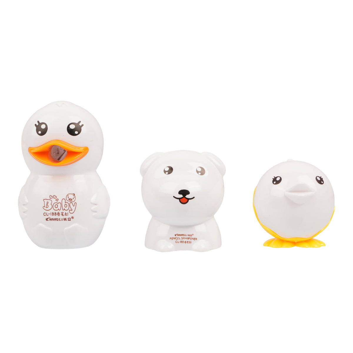 The Writershub Pencil Sharpener Set of 3 | Glossy White Animal-Shaped with Steel Blades
