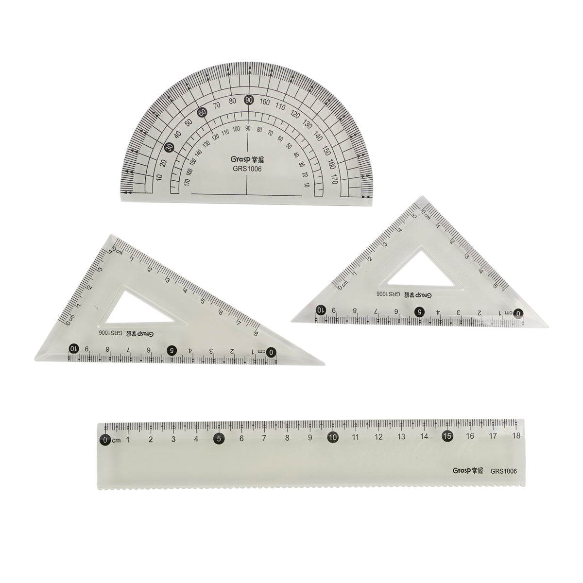The Writershub 4-Piece Geometry Set | Transparent Plastic Rulers, Protractor & Triangles