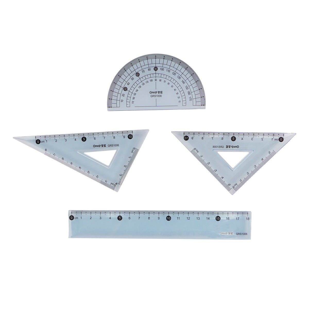 The Writershub 4-Piece Geometry Set | Transparent Plastic Rulers, Protractor & Triangles