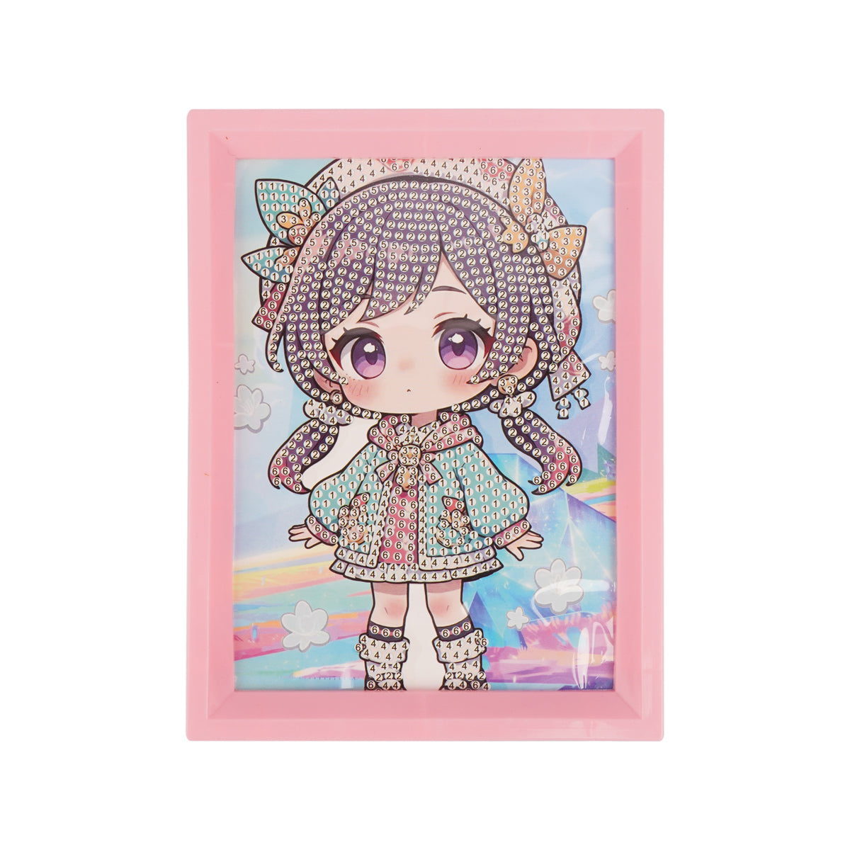 DIY 5D Diamond Painting Kit for Kids & Beginners | Cute Anime Girl Portrait with Pink Frame