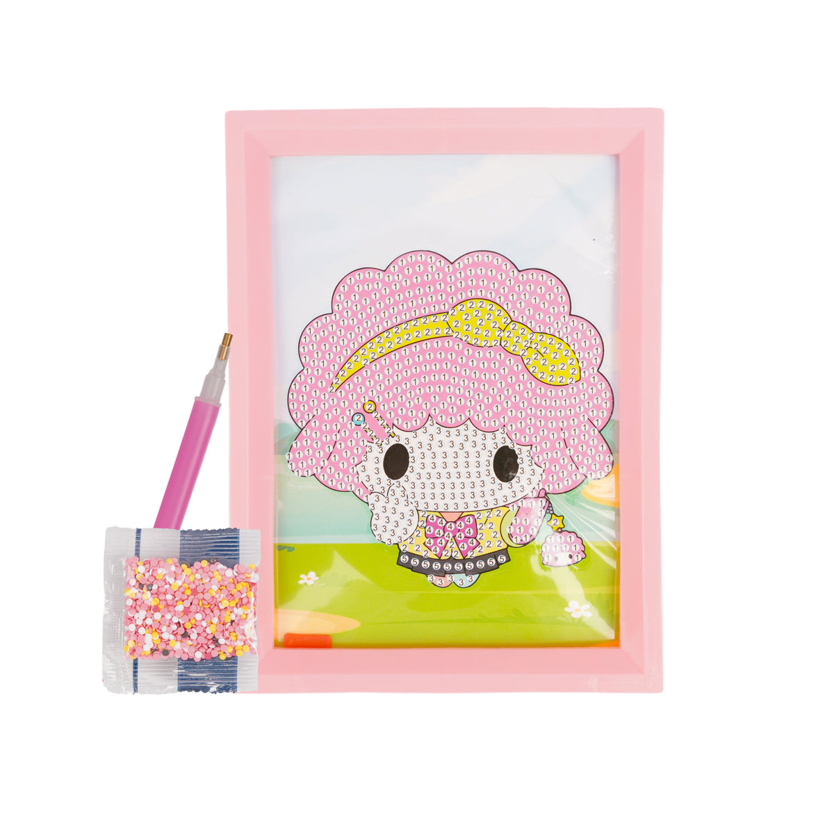 DIY 5D Diamond Painting Kit for Kids | Cute Cartoon Pink Character Art with Frame
