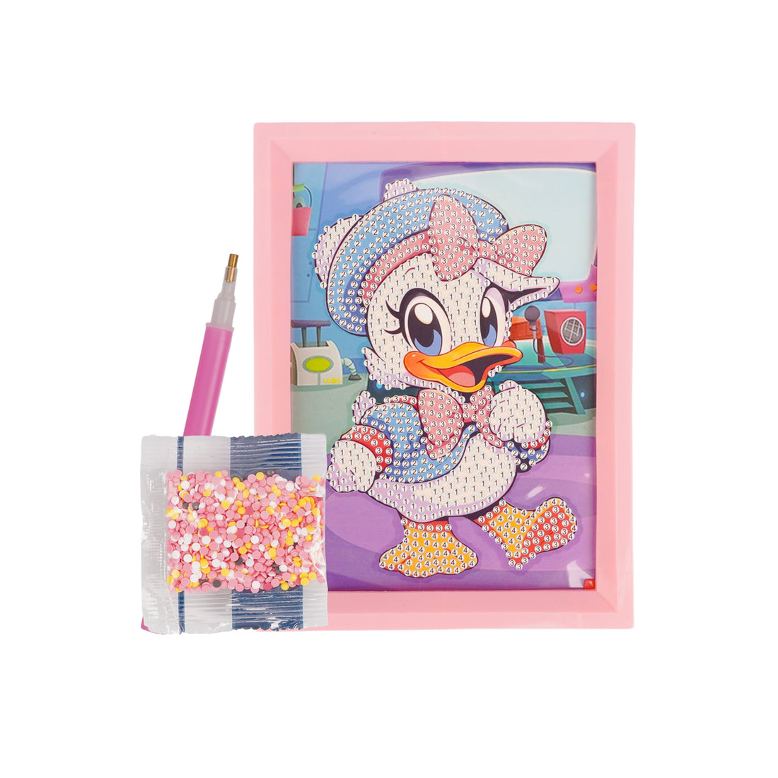 DIY 5D Diamond Painting Kit for Kids | "Daisy Duck" Style Cartoon Art with Pink Frame