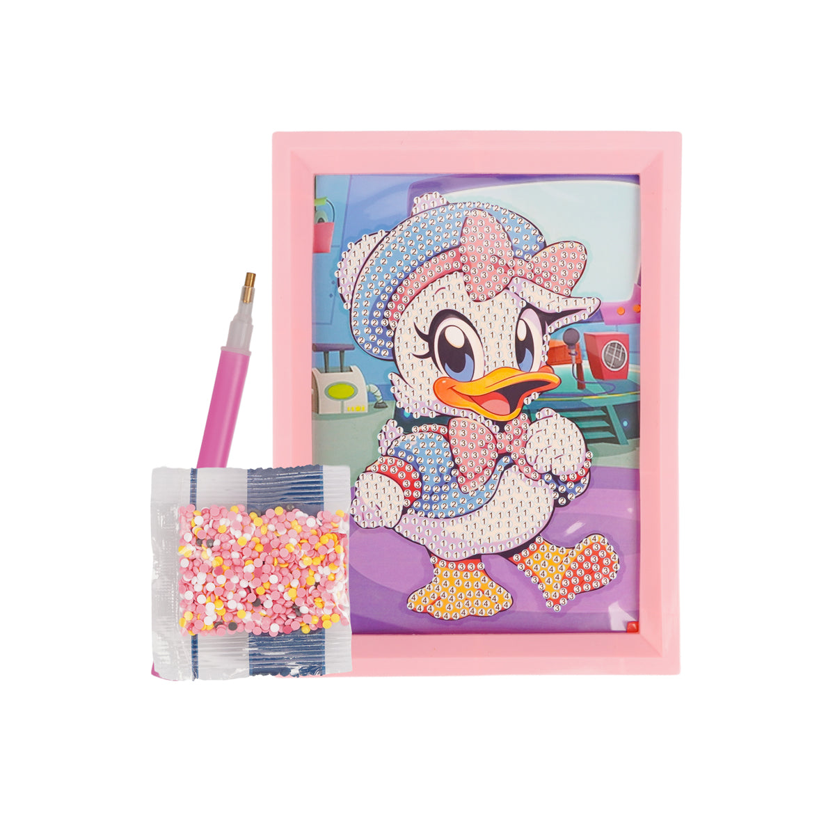 DIY 5D Diamond Painting Kit for Kids | "Daisy Duck" Style Cartoon Art with Pink Frame