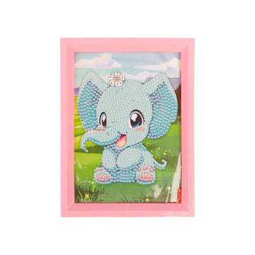 DIY 5D Diamond Painting Kit for Kids | "Baby Elephant" Cartoon Art with Pink Frame