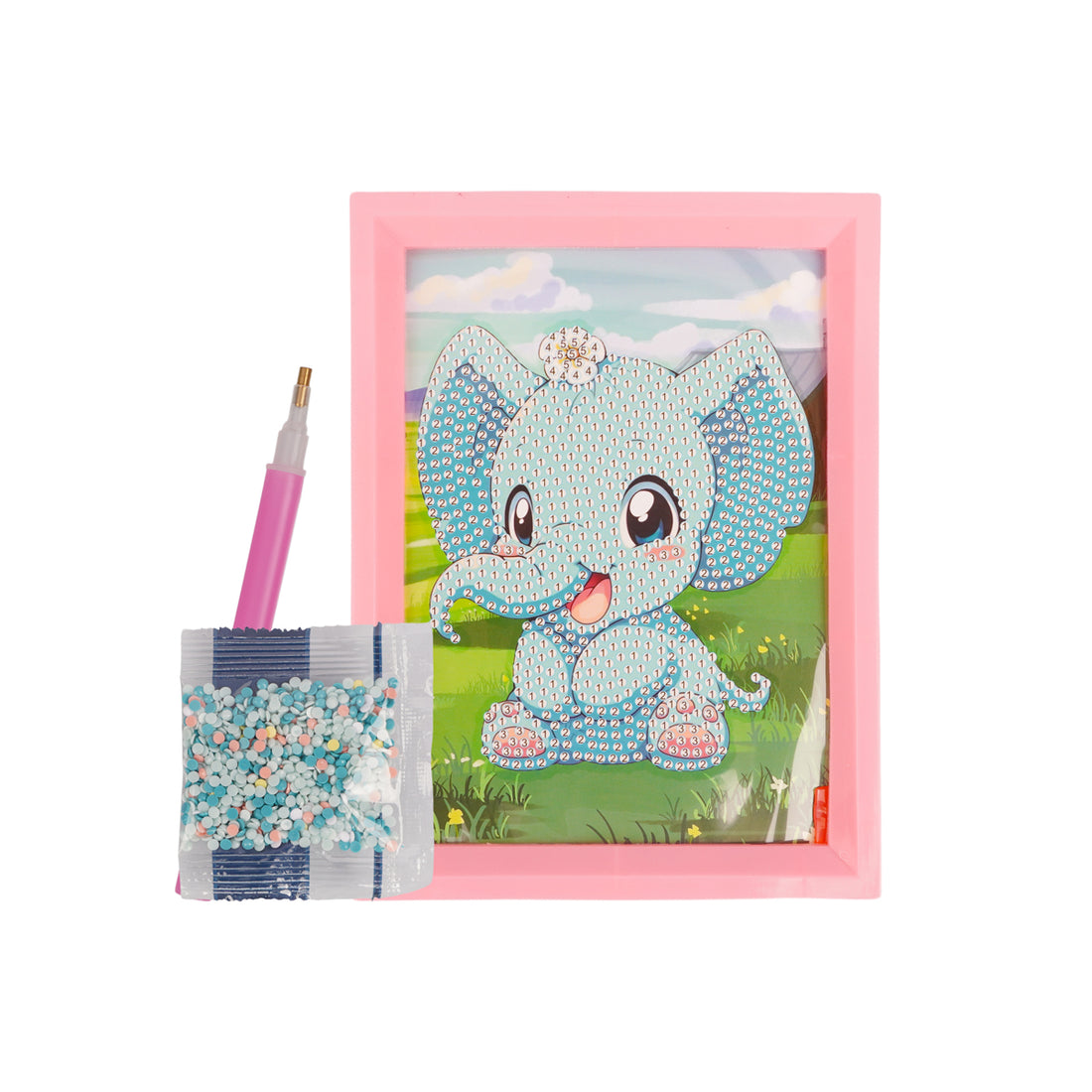 DIY 5D Diamond Painting Kit for Kids | "Baby Elephant" Cartoon Art with Pink Frame