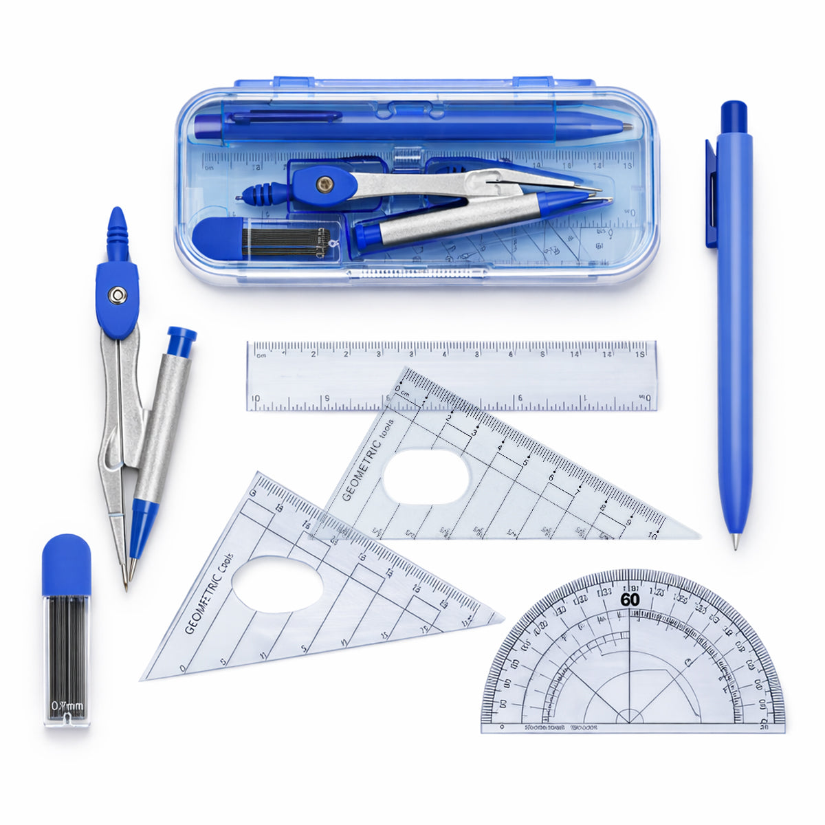 The Writershub Blue Geometry Box – Complete Student Math Instrument Set