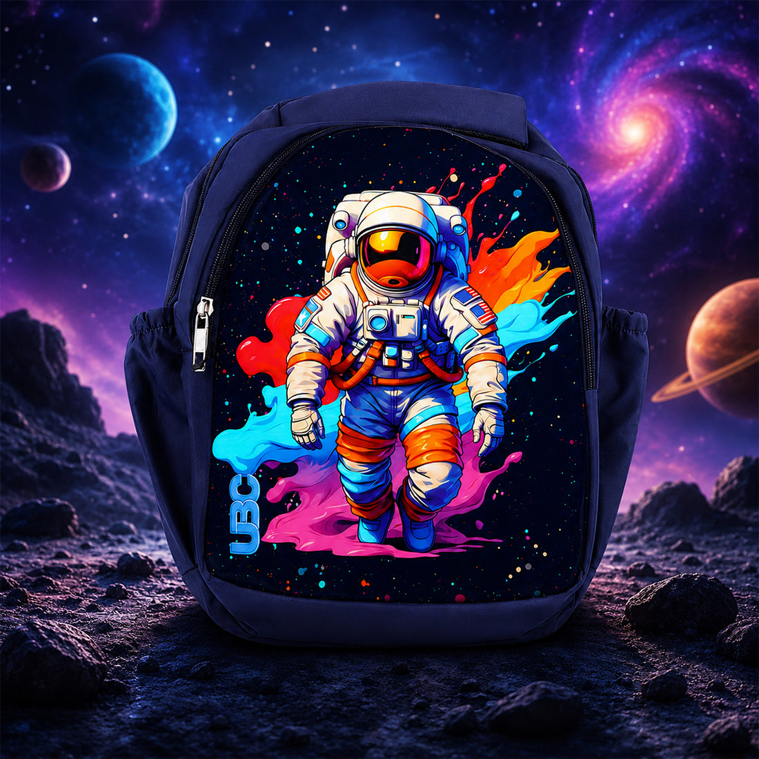 The Writershub Navy Blue Astronaut & Space Theme School Bag