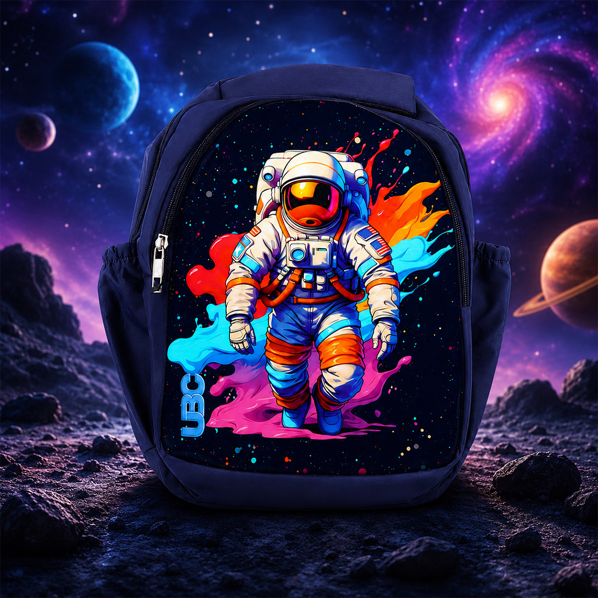 The Writershub Navy Blue Astronaut & Space Theme School Bag | Kids Space Backpack