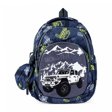 Grey & Lime Green School Backpack with Jeep Graphic | Durable Kids School Bag