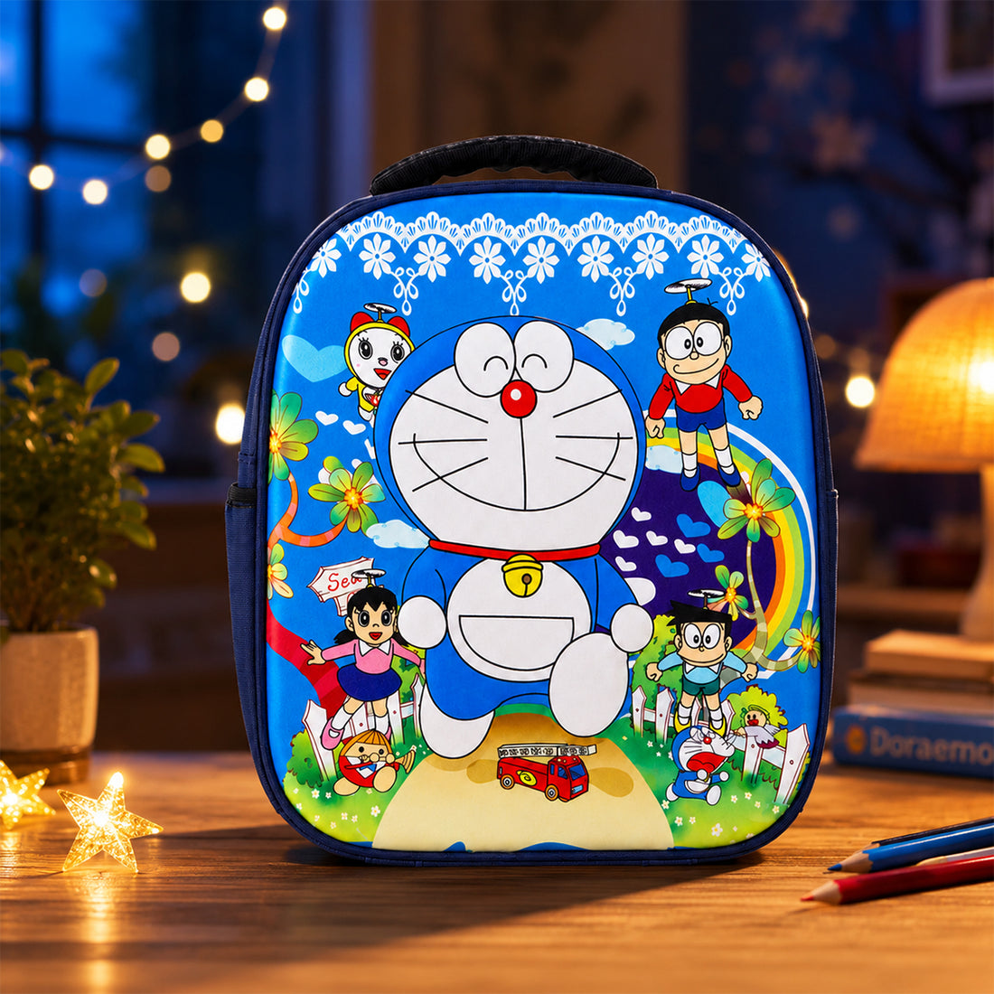 Doraemon Kids School Backpack — Blue Cartoon Print