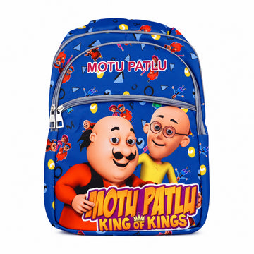 The Writershub Blue Motu Patlu Cartoon Theme School Bag | Kids Cartoon Backpack