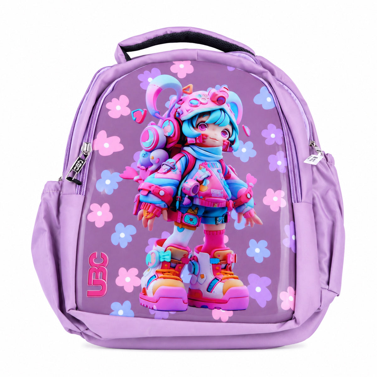 The Writershub Lavender Cartoon Girl Theme School Bag | Kids Backpack for Girls