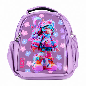 The Writershub Lavender Cartoon Girl Theme School Bag | Kids Backpack for Girls