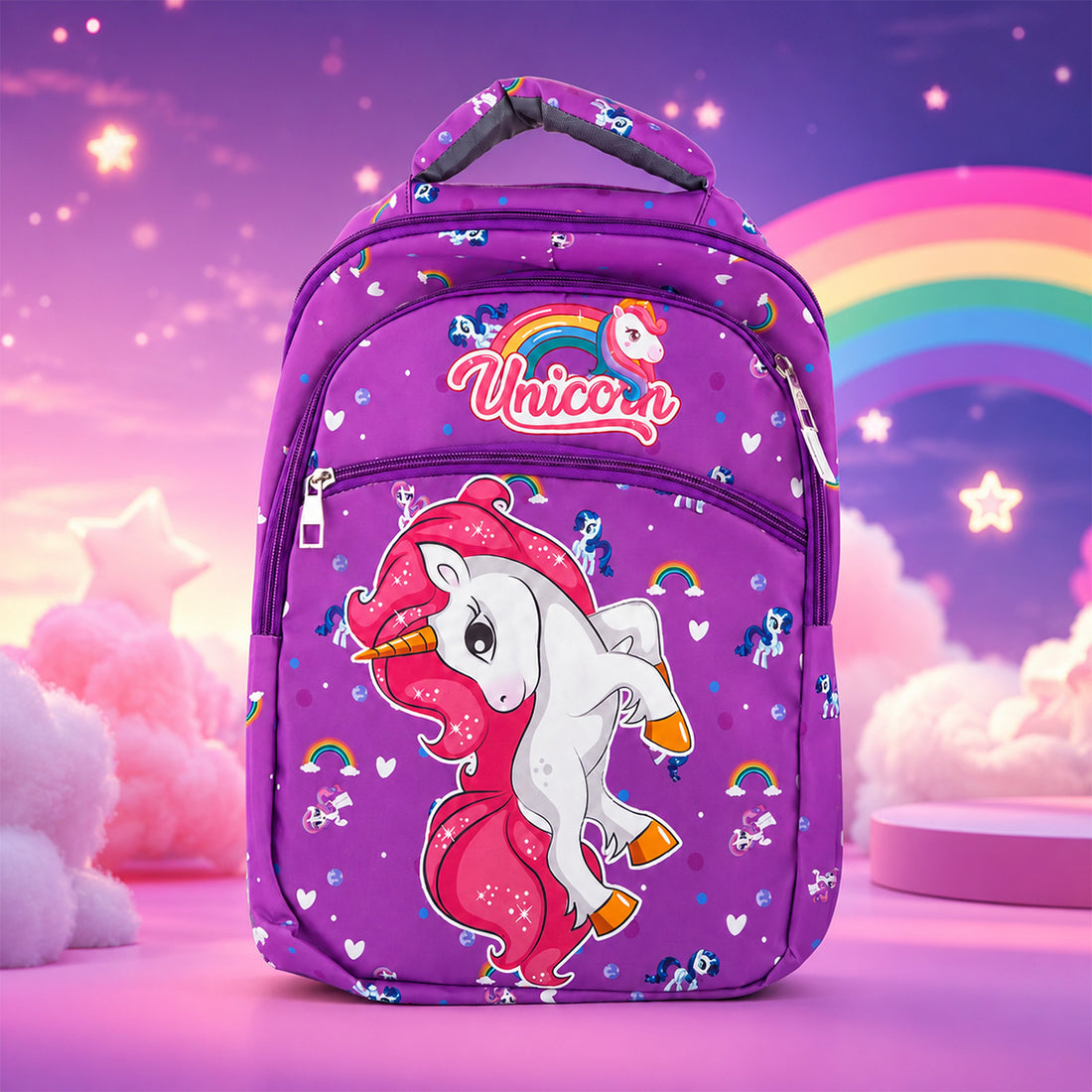 Purple Unicorn-Themed Kids School Backpack — Purple Unicorn Print