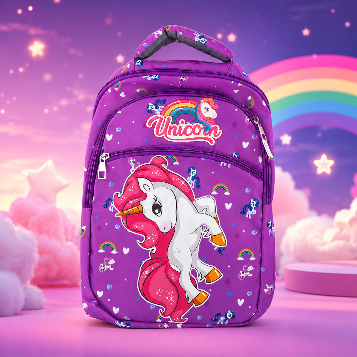 Purple Unicorn-Themed Kids School Backpack | Durable & Fun Cartoon Backpack