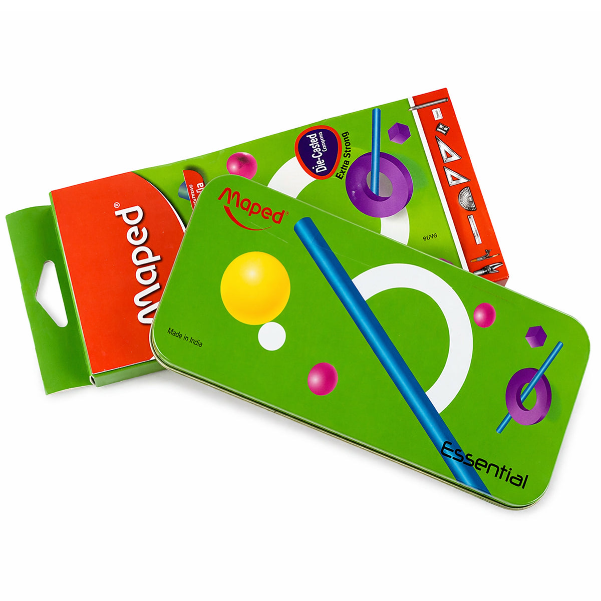Maped Essential 9‑Piece Geometry Box with Metal Compass – Green Metal School Math Set
