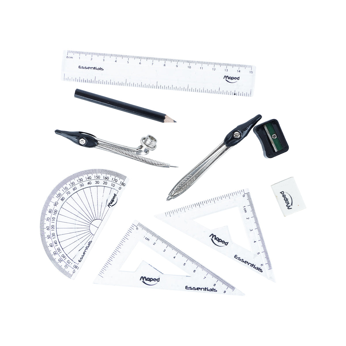 Maped Essential 9‑Piece Geometry Box with Metal Compass – Green Metal School Math Set
