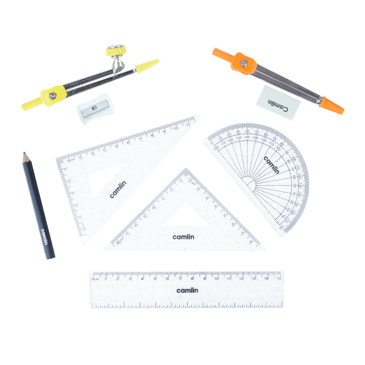 Camlin Scholar Orange & Yellow Mathematical Drawing Set – 9‑Piece Geometry Kit