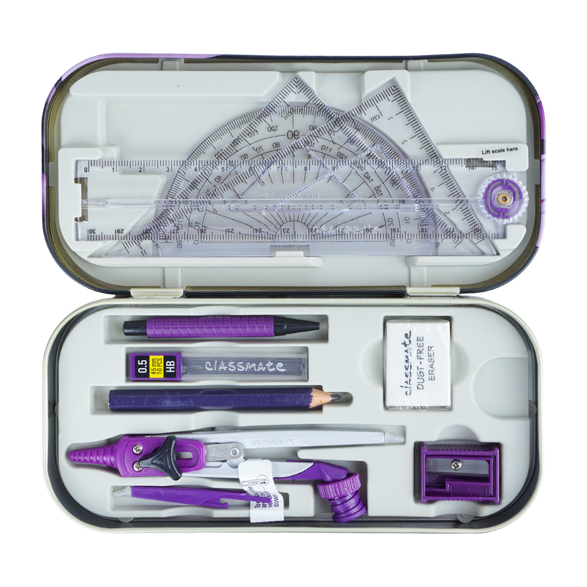 Classmate Asteroid Purple & Black Mathematical Drawing Box – 11‑Piece Geometry Kit