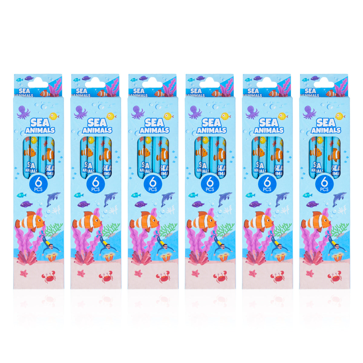 The Writershub Blue Sea Animals Themed Pencils Set of 6 pcs – HB Animal Pencils for Kids