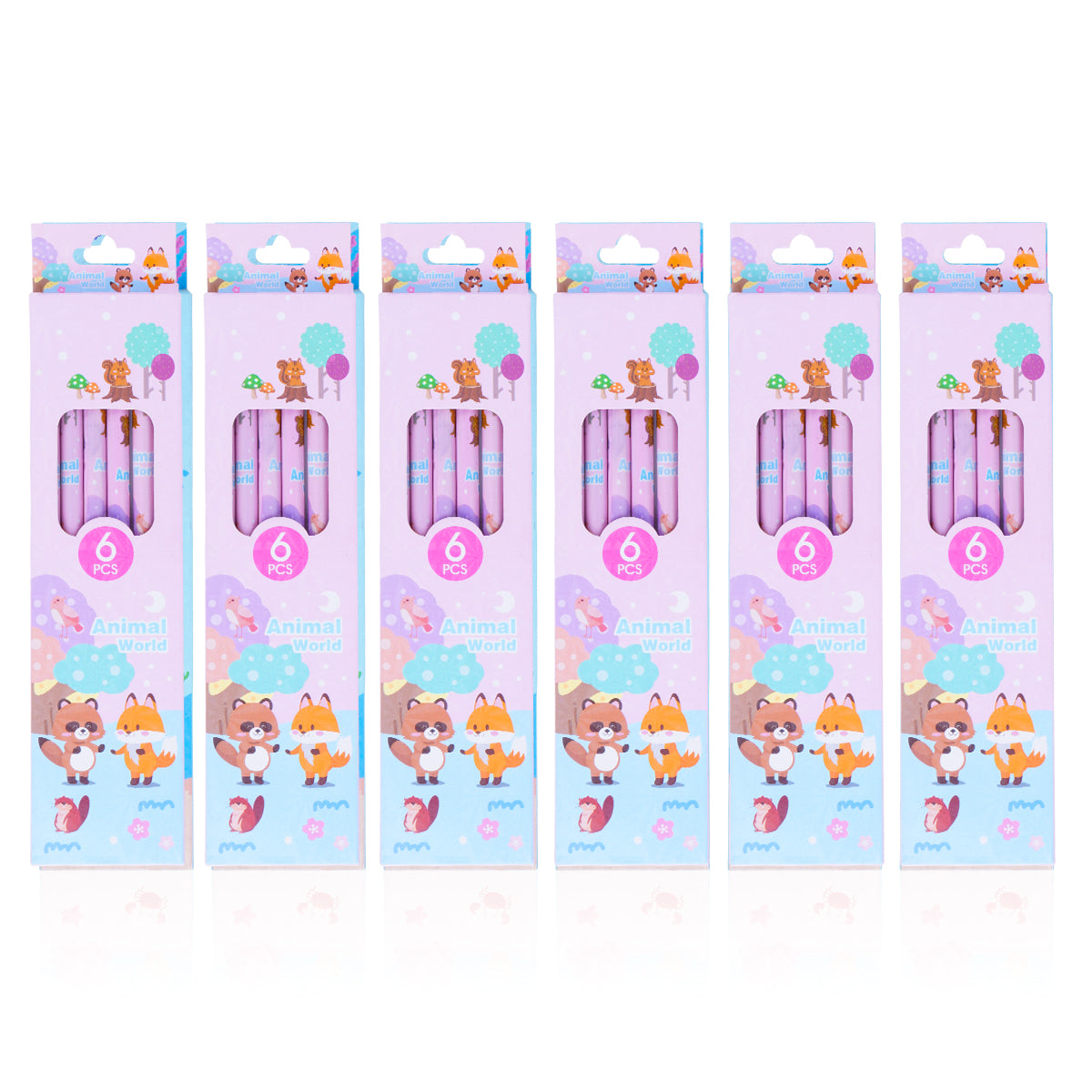 The Writershub Pink Animal World Themed Pencils Set of 6 pcs – HB Animal Pencils for Kids
