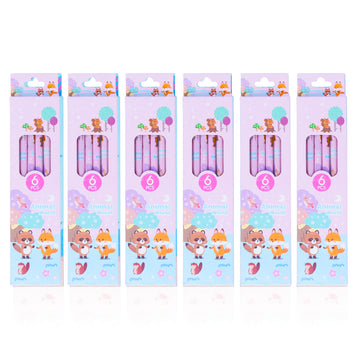 The Writershub Pink Animal World Themed Pencils Set of 6 pcs – HB Animal Pencils for Kids