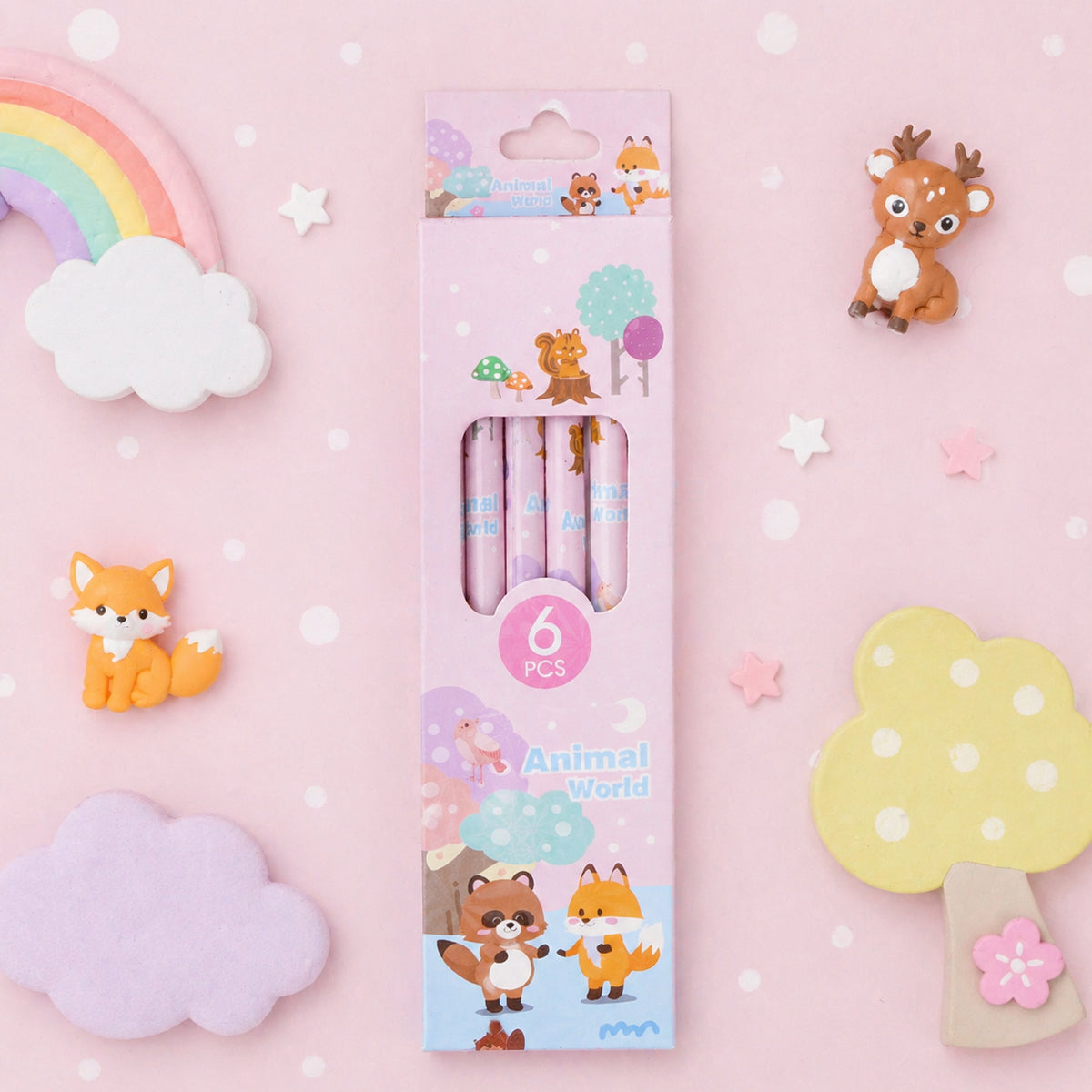 The Writershub Pink Animal World Themed Pencils Set of 6 pcs – HB Animal Pencils for Kids
