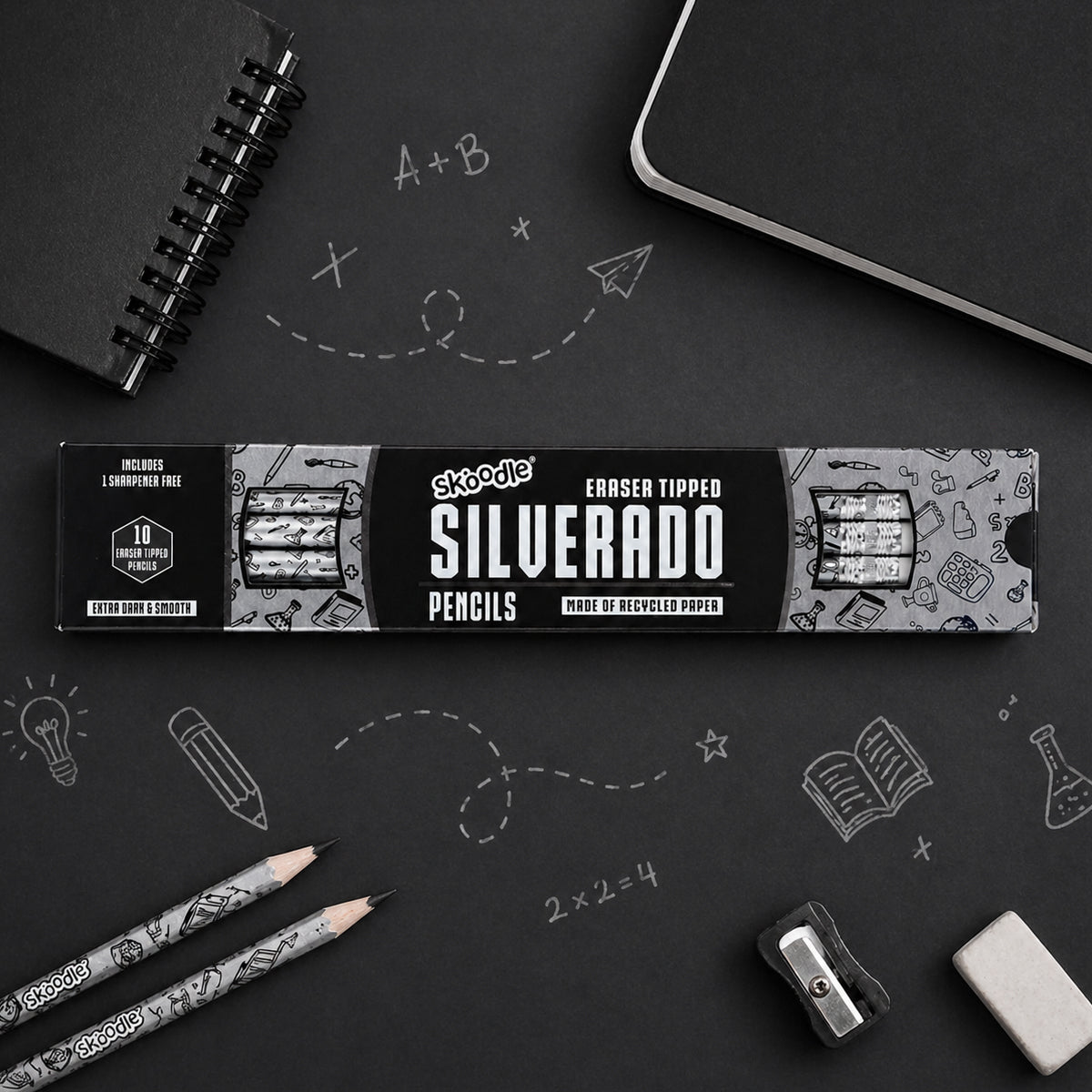 Skoodle Silverado Eco‑Friendly Paper Pencils with Eraser – Set of 10 Pcs