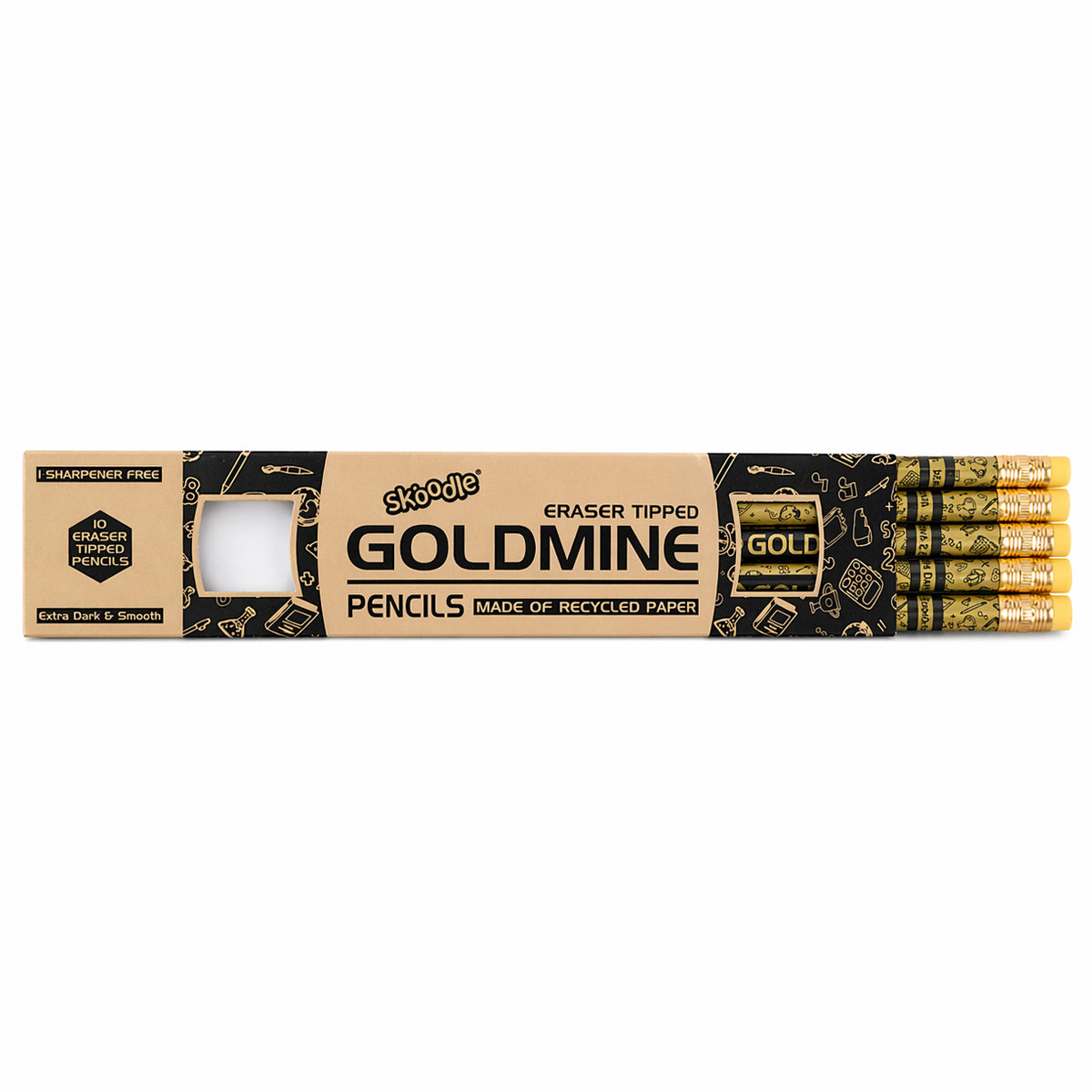 Skoodle Goldmine Eco‑Friendly Paper Pencils with Eraser – Set of 10 Pcs