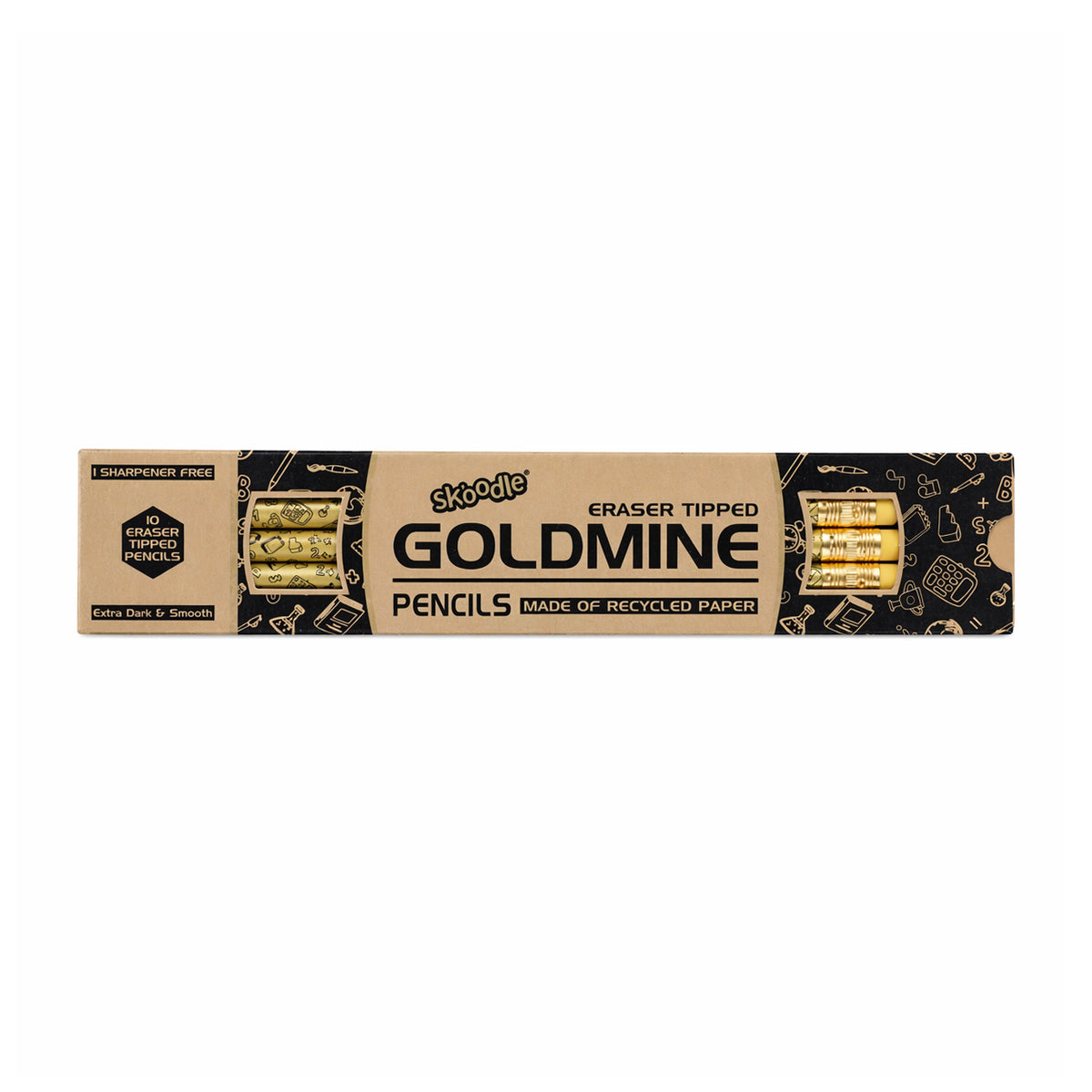 Skoodle Goldmine Eco‑Friendly Paper Pencils with Eraser – Set of 10 Pcs