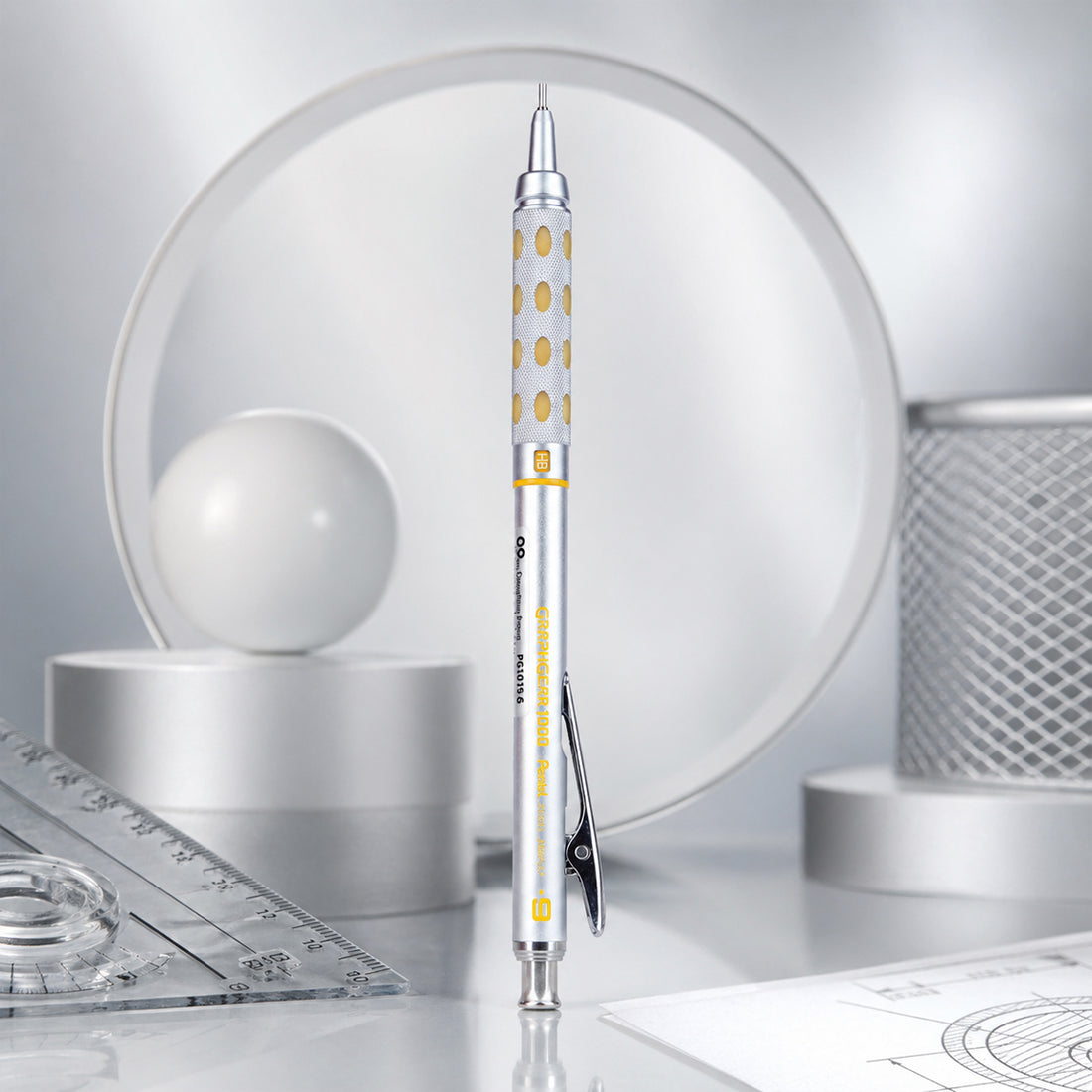 Pentel GraphGear 1000 Mechanical Drafting Pencil – 0.9mm, Silver & Yellow