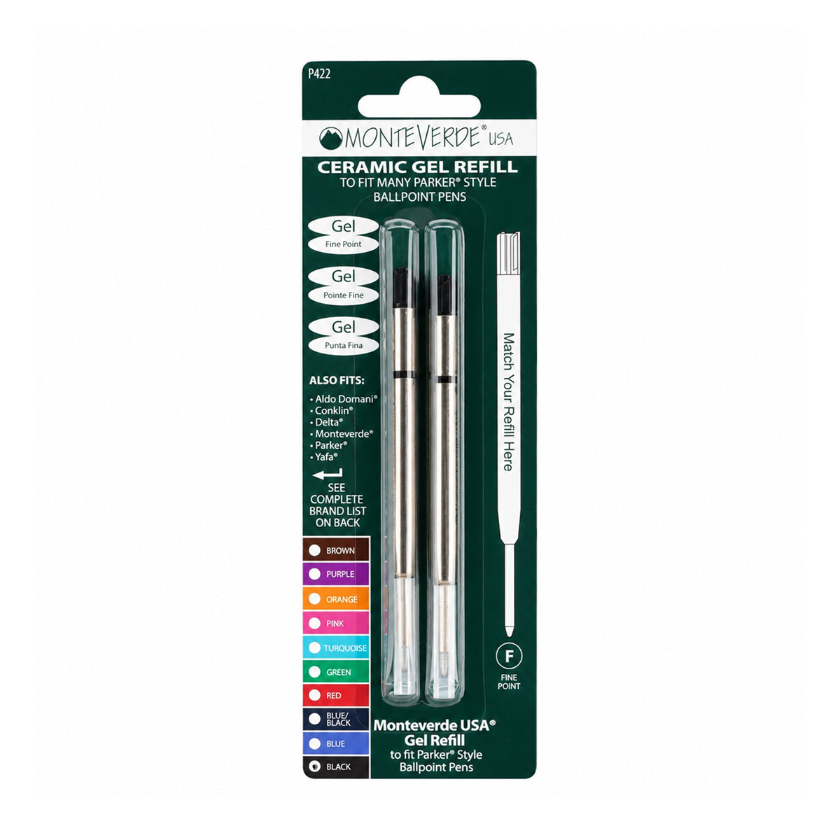 Monteverde P42 Ceramic Gel Ink Refill — Pack of 2 (Fine, Black)