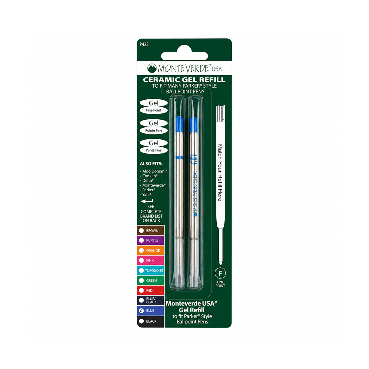 Monteverde P42 Ceramic Gel Ink Refill — Pack of 2 (Fine, Blue)