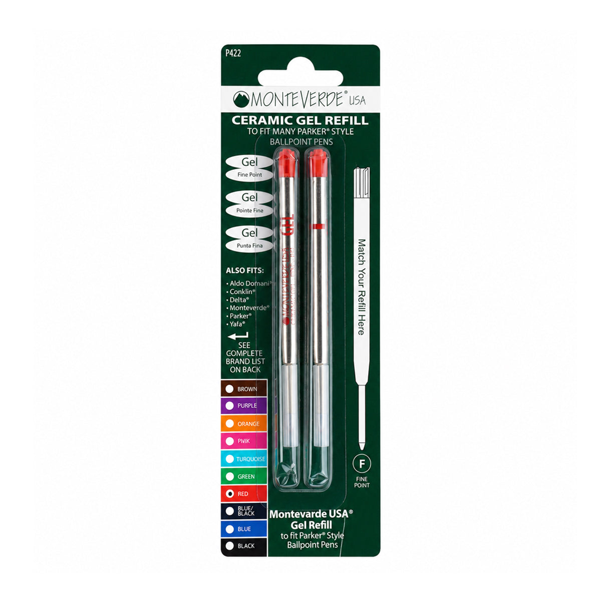 Monteverde P42 Ceramic Gel Ink Refill — Pack of 2 (Fine, Red)