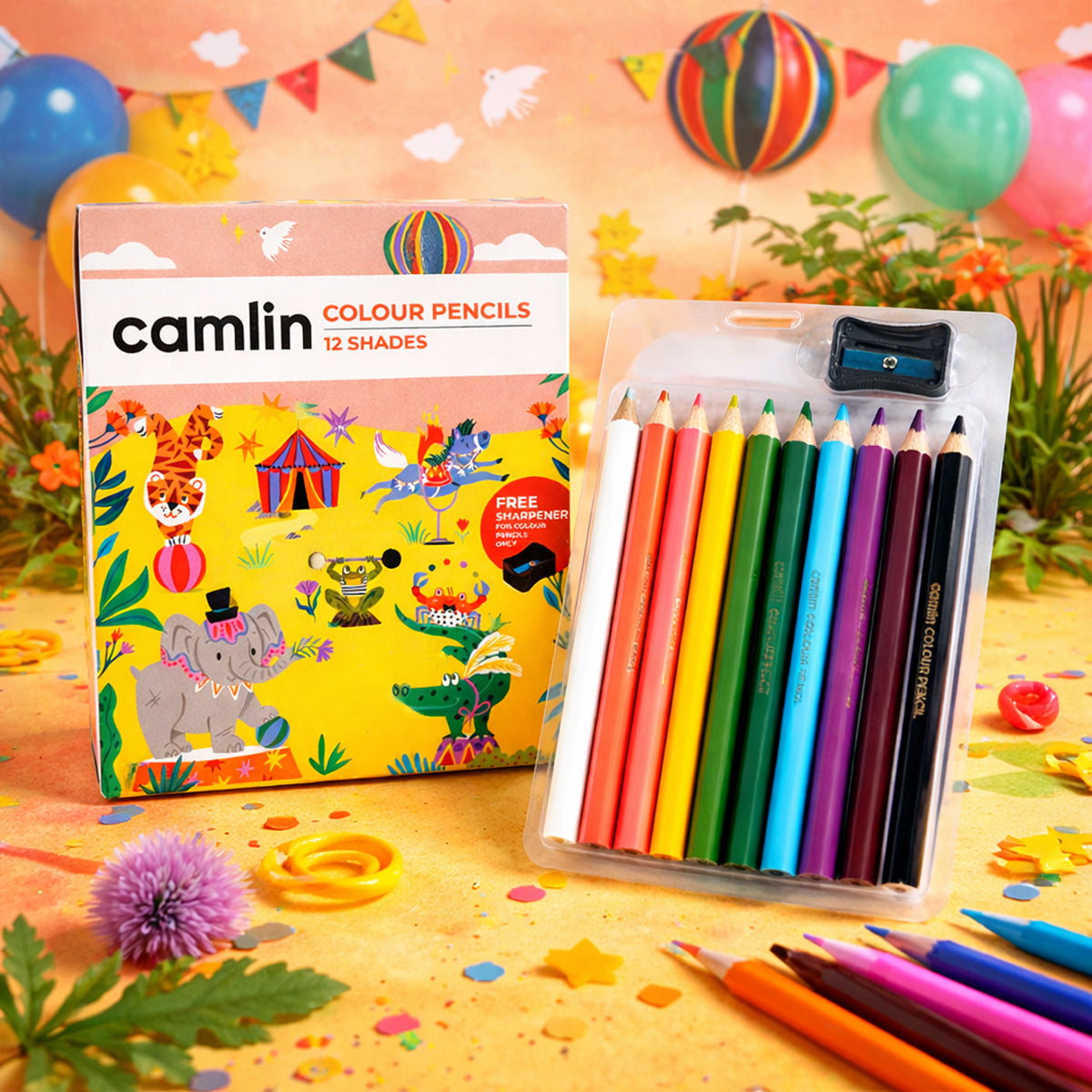 Camlin 12 Shades Colour Pencils Pack of 2 with Free Sharpener