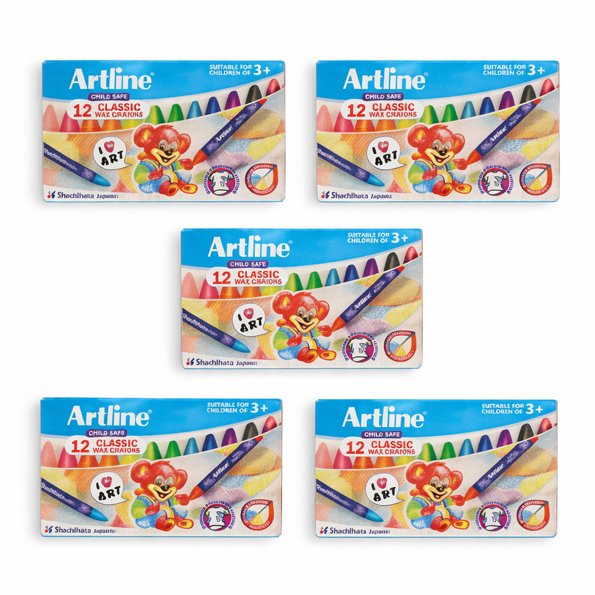Artline Classic Wax Crayons – Pack of 12 (Multicolour), 57mm