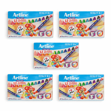 Artline Classic Wax Crayons – Pack of 12 (Multicolour), 57mm