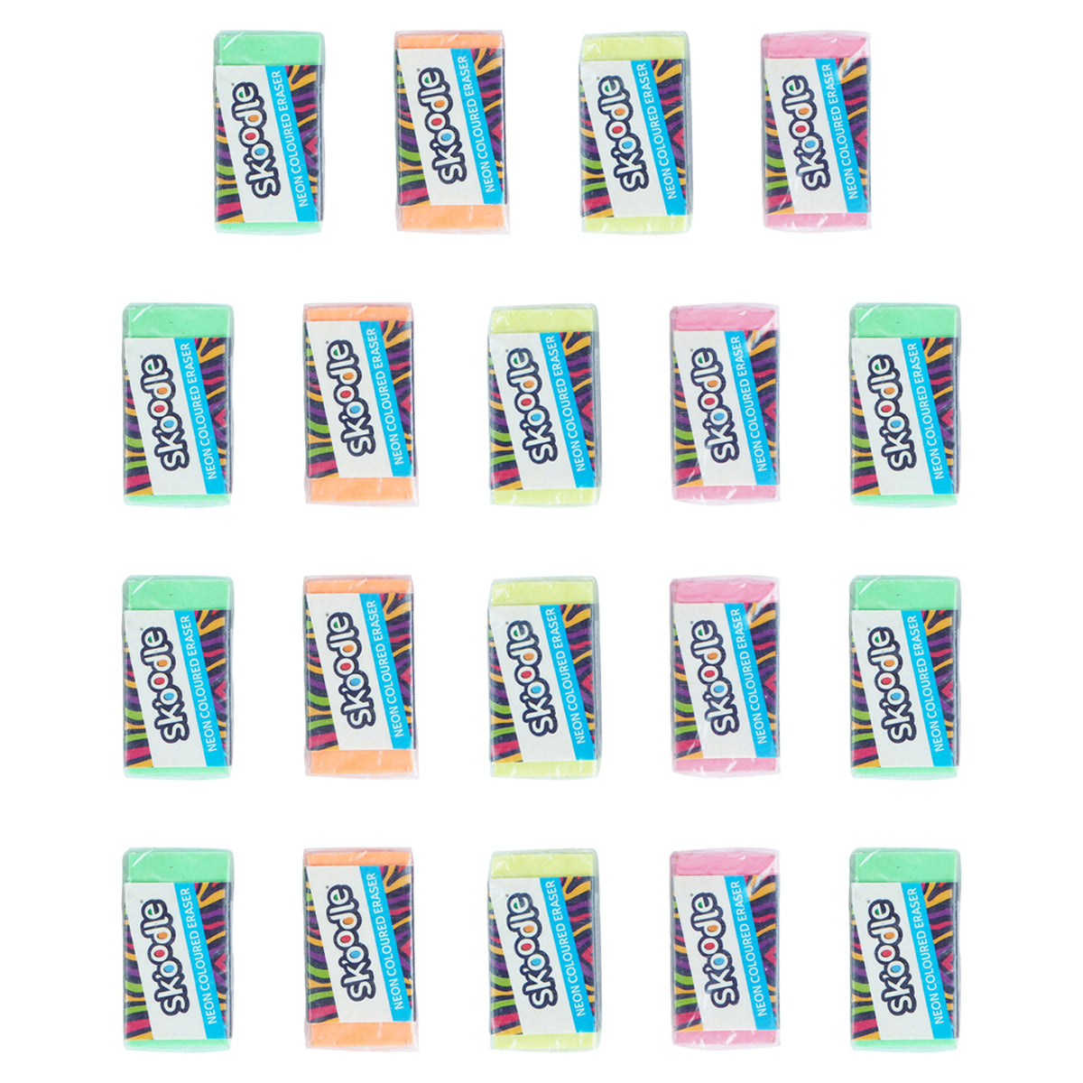 Skoodle Neon Coloured Eraser Set of 19 – Dustless