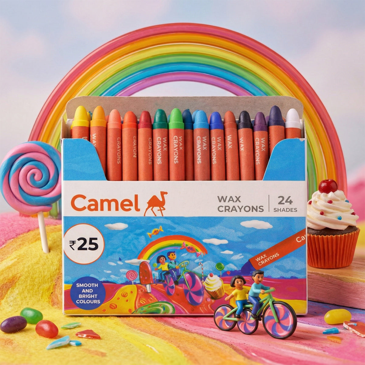 Camel 24 Shades Wax Crayons Pack of 3 – Smooth & Vibrant Kids Crayons
