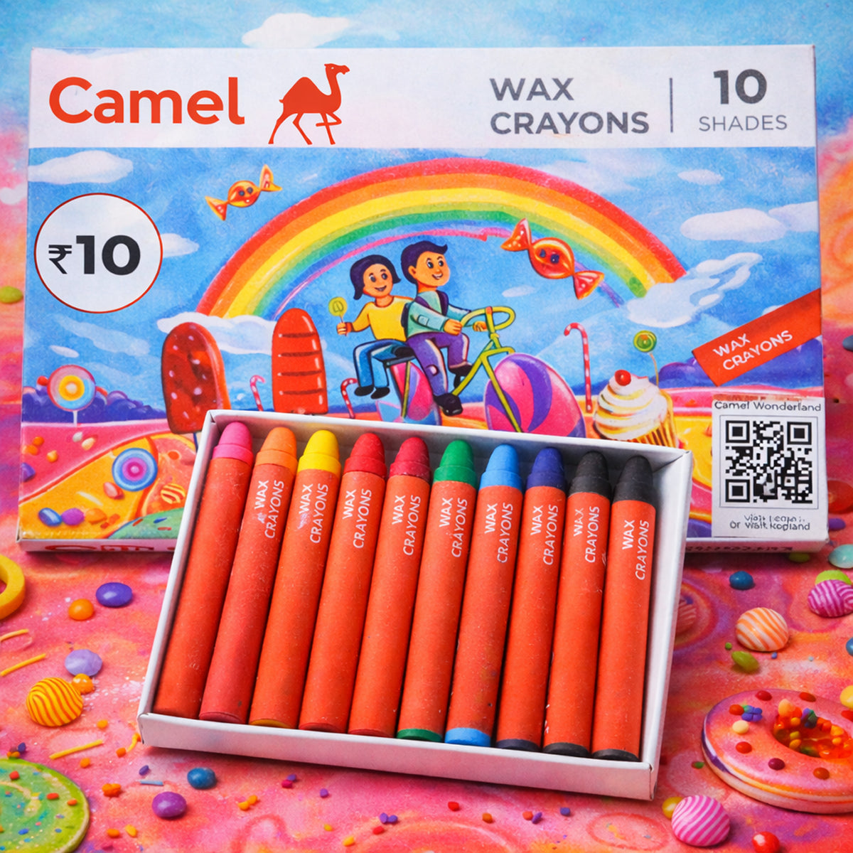 Camel 10 Shades Wax Crayons Pack of 5 – Smooth & Bright Kids Crayons
