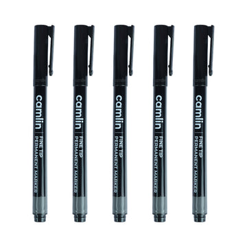 Camlin Black Fine Tip Permanent Marker Set of 5 | Smooth, Long‑Lasting Ink