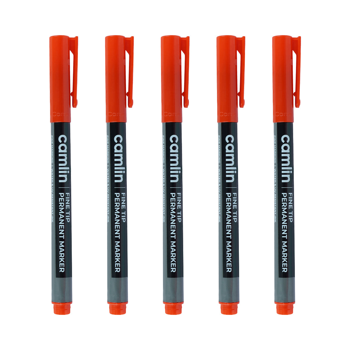 Camlin Red Fine Tip Permanent Marker Set of 5 | Water & UV‑Resistant Ink