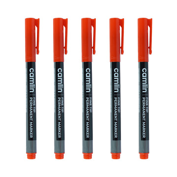 Camlin Red Fine Tip Permanent Marker Set of 5 | Water & UV‑Resistant Ink