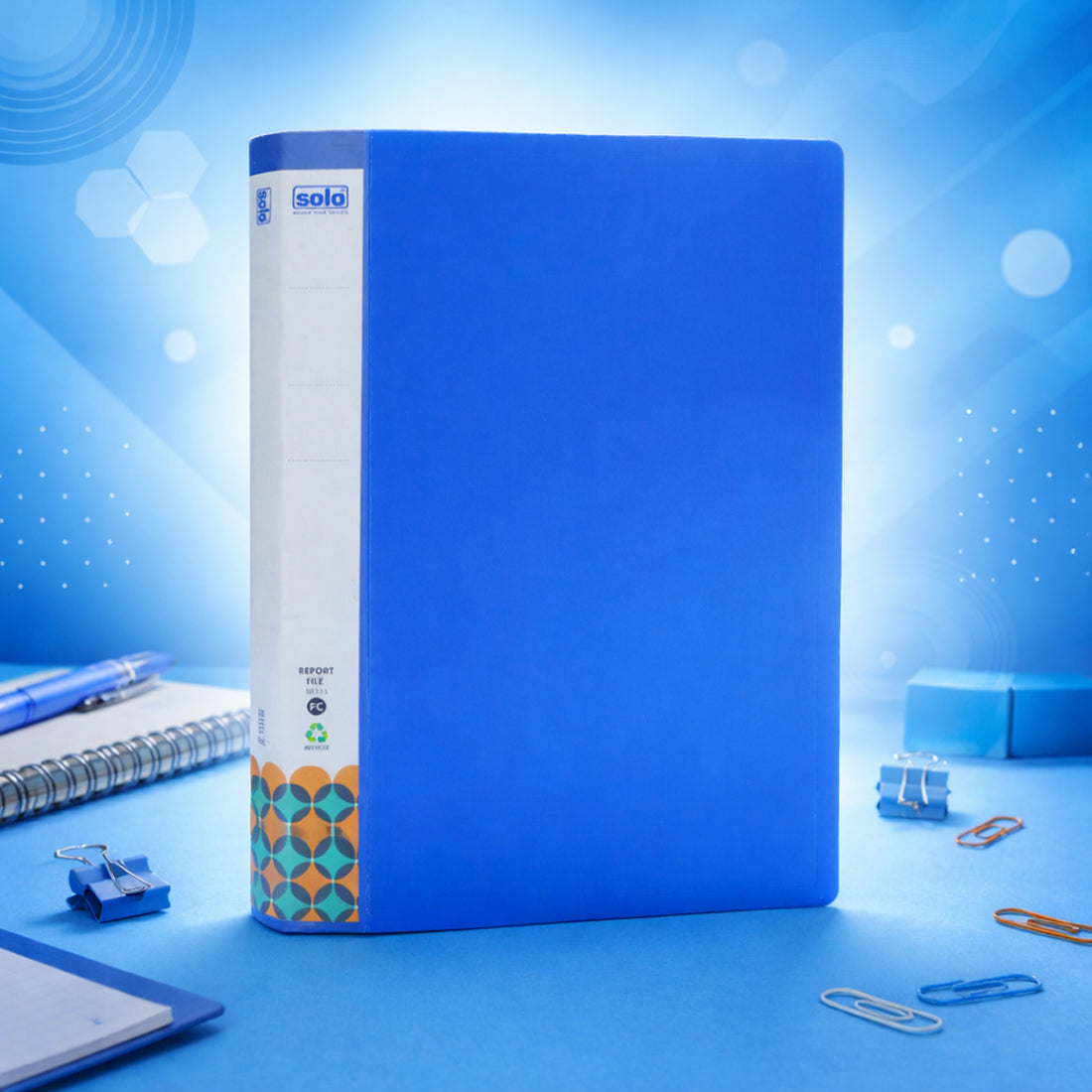 Solo RF‑111 FC Blue Single Pocket File – One‑Touch Clip Report File