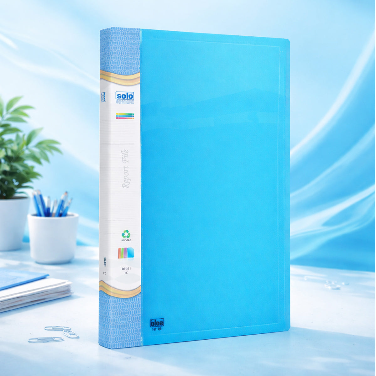 Solo RF‑111 FC Transparent Blue Single Pocket File – One‑Touch Clip