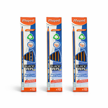 Maped Black'Peps Right Dark Graphite Pencils - Pack of 3 with Free Sharpener