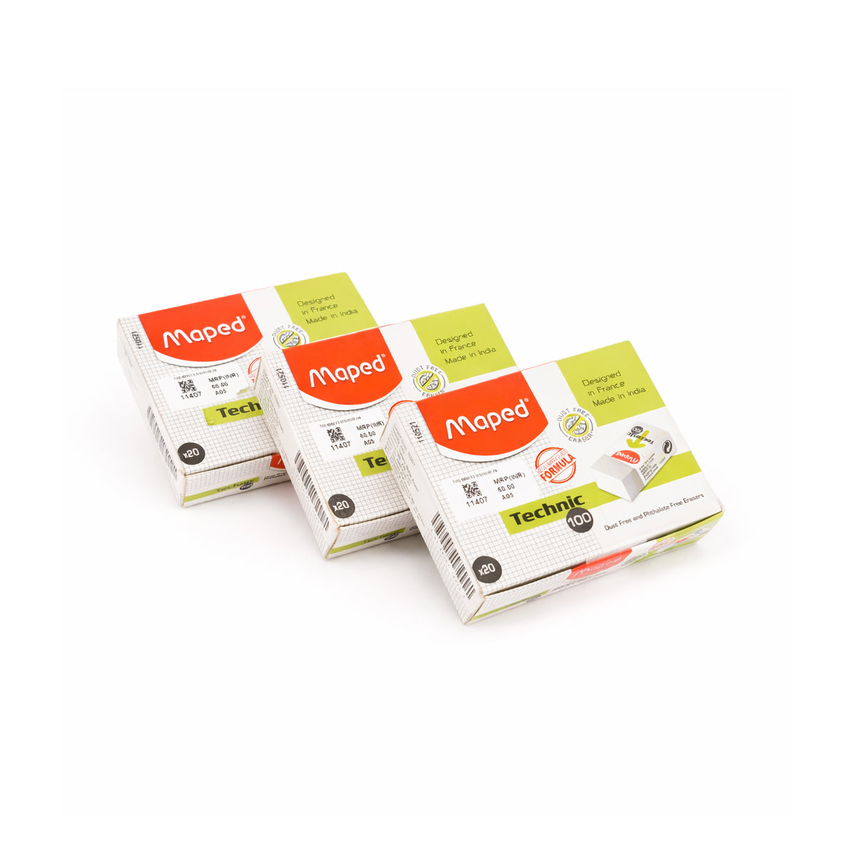 Maped Technic 100 Eraser Box of 3 - Premium White Rubber Erasers